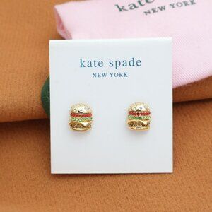 | Fast Food - Gold Crystal Burger Stud Earrings